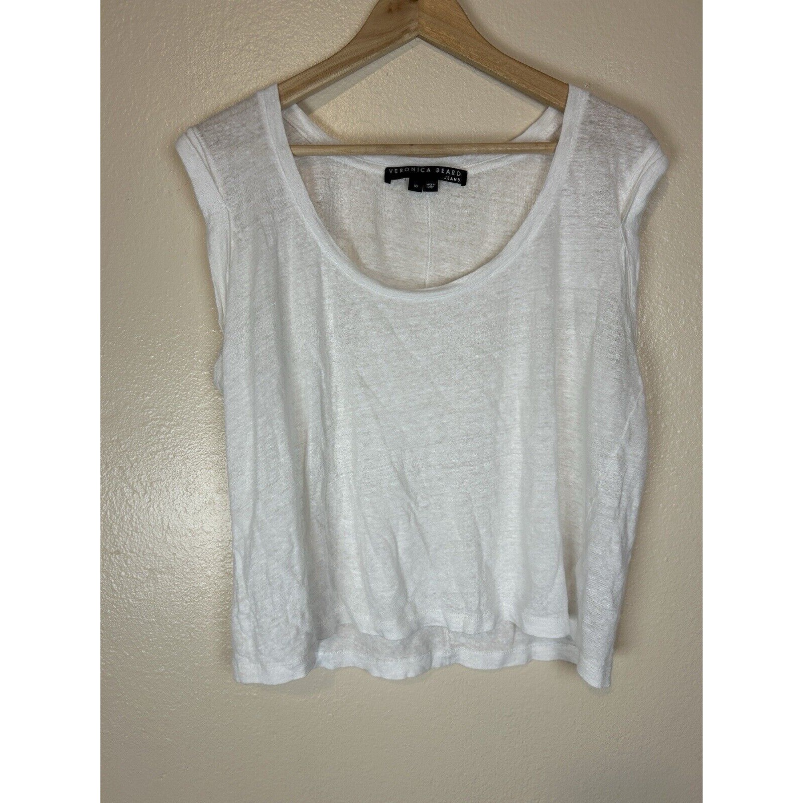 Veronica Beard Xs Arion Tank Top Muscle Tee White Slub Knit 100% Linen Modern